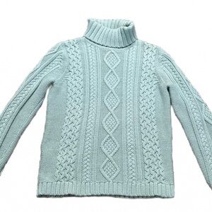 Eddie BAUER cable knit seafoam mint green turtleneck sweater.